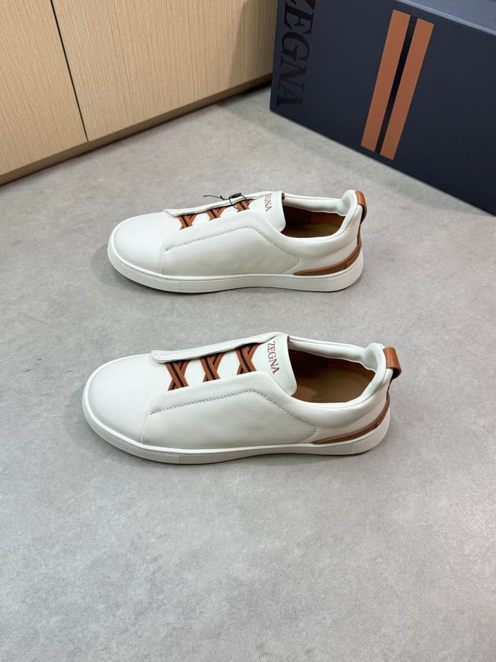 Zegna Triple Stitch Nappa Leather Slip-On Sneakers in Black