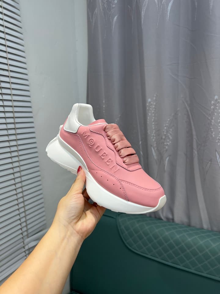 Alexander McQueen White Silk Leather Platform Sneakers in Black