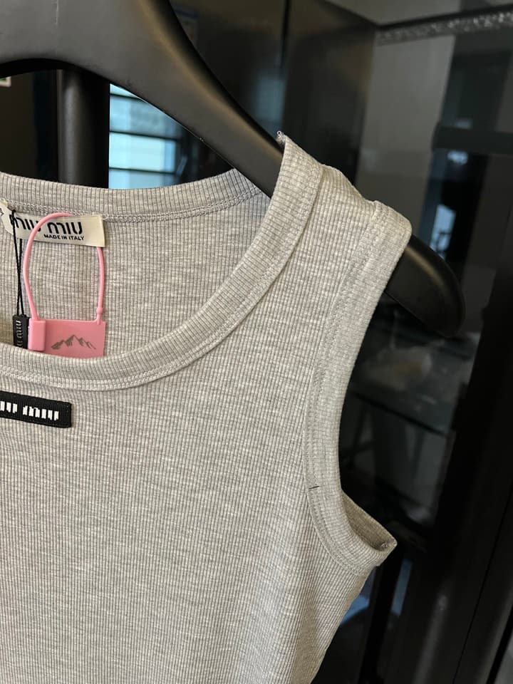 Miu Miu Ribbed Cotton Logo Tank Top – 25SS in Grey