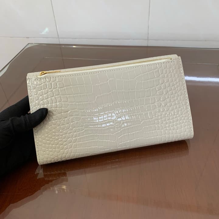 Saint Laurent Uptown Crocodile Embossed Long Wallet in Black Crocodile Embossed