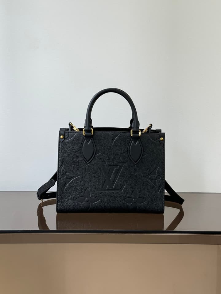 Louis Vuitton OnTheGo Small Tote Bag in Black Contrasting Monogram With Red Lining