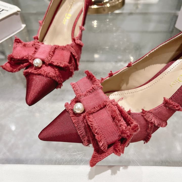 Dior Adiorable Bow Pearl Wedge Pumps in Black Ruffled Bow