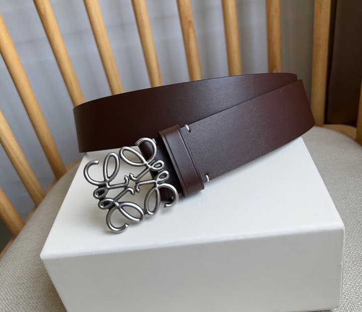 Loewe Narrow Leather Belt with Anagram Padlock Buckle in Black Leather With Silver Buckle