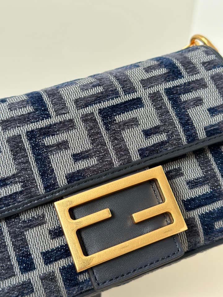 Fendi Small Baguette Handbag in Dark Blue Gradient Ff Chenille
