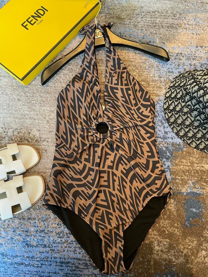Fendi Versatile Backless One-Piece Swimsuit in Black Halter Plunge