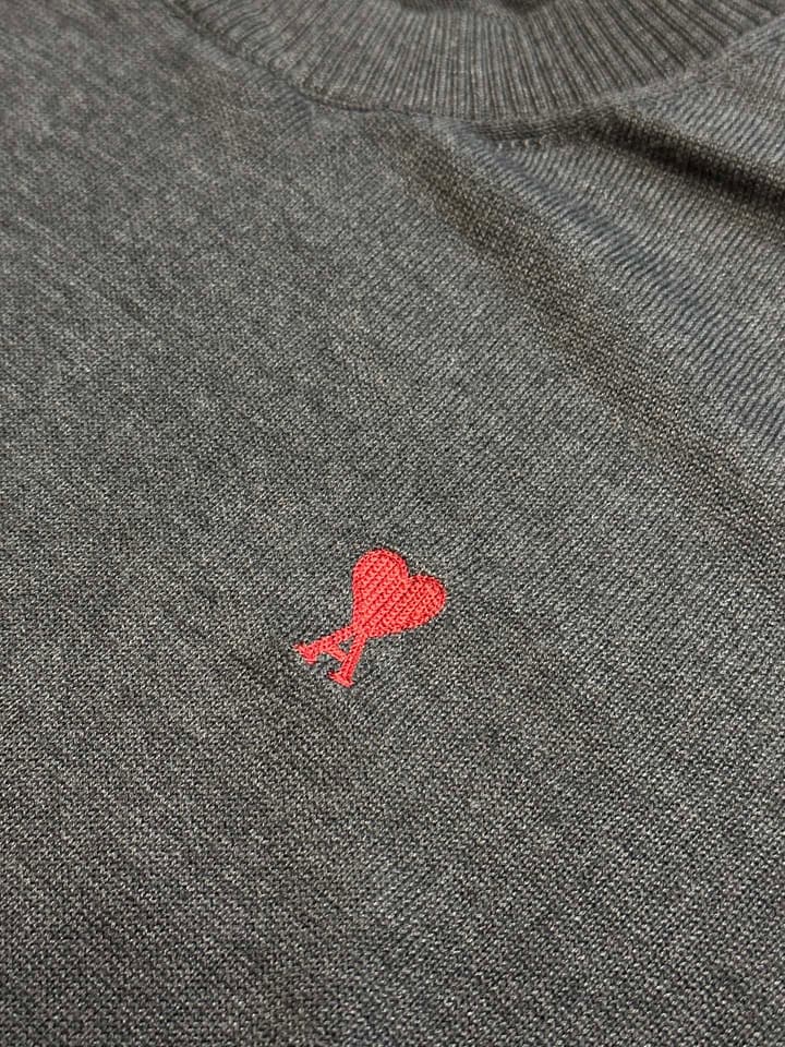 AMI Paris Heart Embroidery Merino Sweater in Classic Black