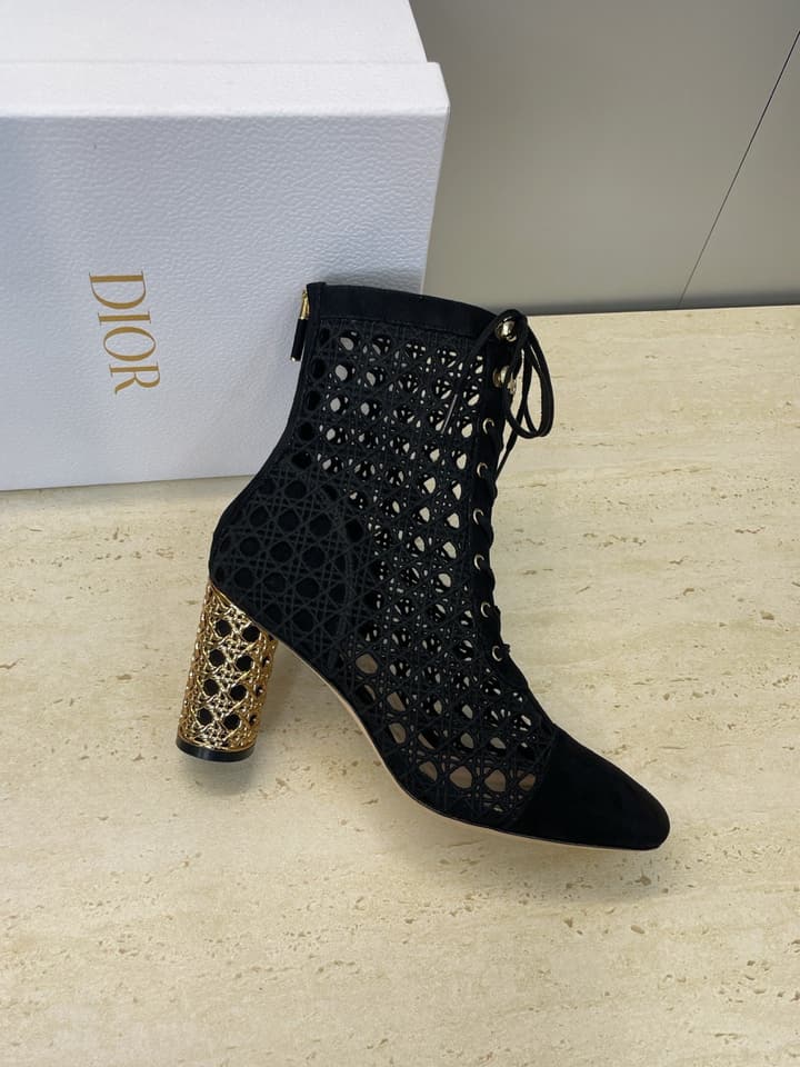 Dior D-Lcon Embroidered Ankle Boots – 2025FW in Black Mesh High Heel (9cm)