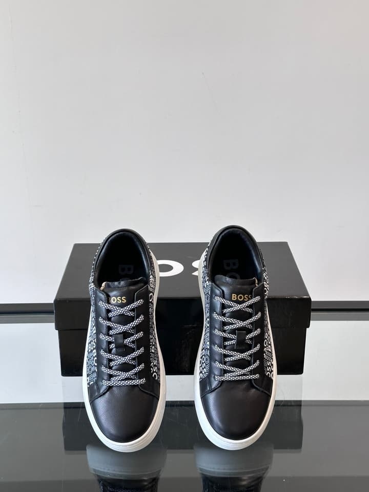 Boss Italian-Made Cupsole Sneakers in Black Patterned