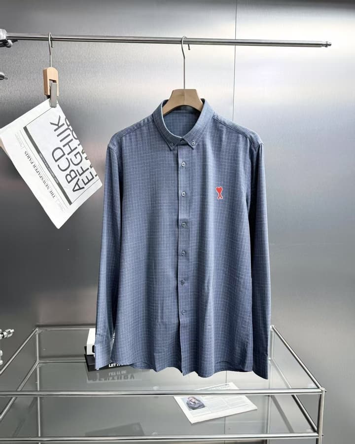 Ami Paris Men's Plaid Long Sleeve Shirt – 2025FW in Grey Plaid