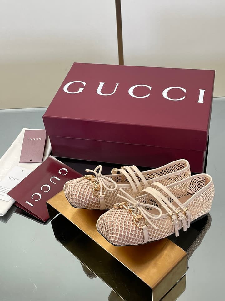 Gucci Horsebit Mesh Square-Toe Ballerina Flats – 25FW in Black Mesh