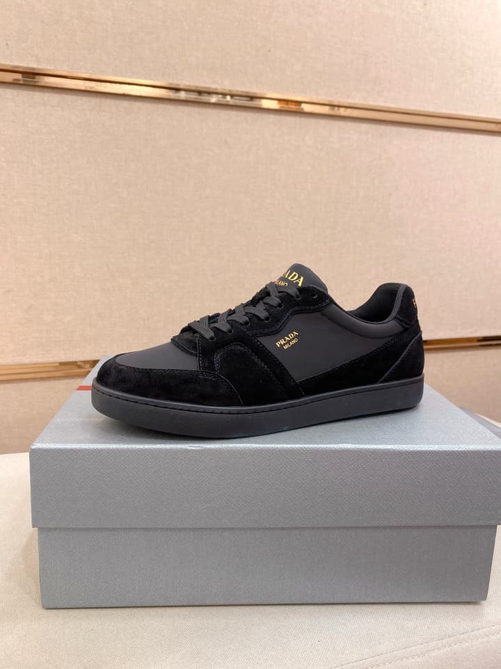 Prada Men's Leather Air Cushion Sneakers in Black Monochromatic