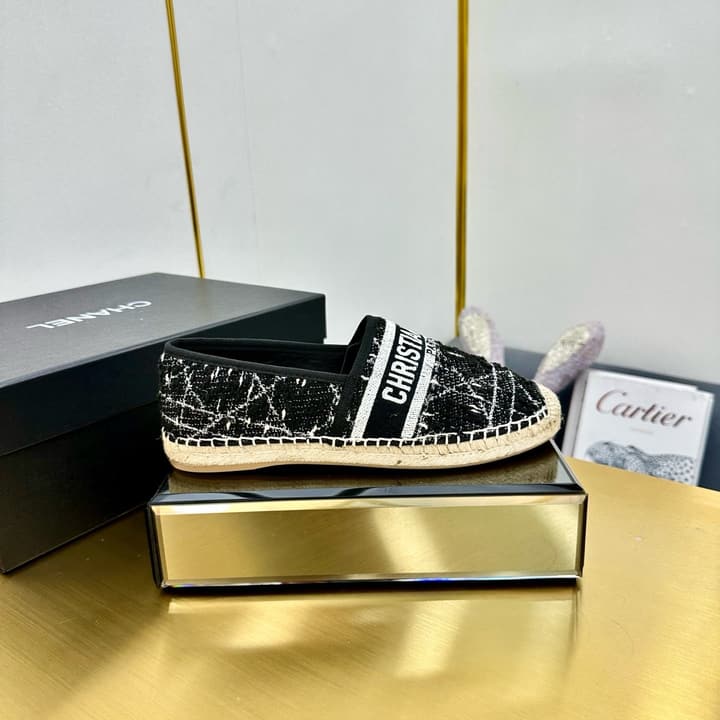 Dior Granville Embroidered Espadrille Flats in Beige/brown Oblique Pattern
