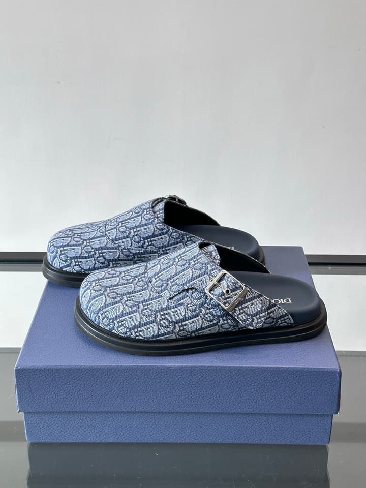 Dior Oblique Print Closed-Toe Mules in Navy