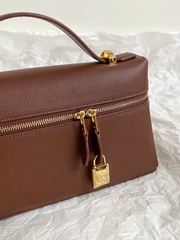 Loro Piana L23 Textured Shoulder Bag in Brown/Red