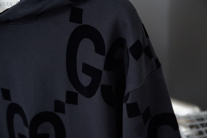 Gucci Classic Double G Flocked Hoodie in Black Flocked Logo Hoodie