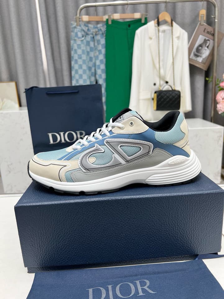 Dior B30 Unisex Mesh and Leather Sneakers in Navy Blue And Grey