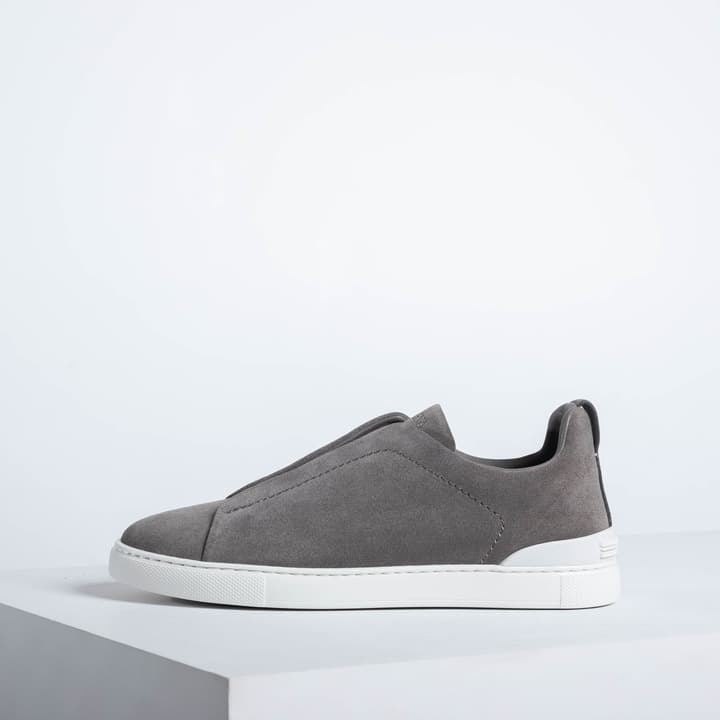 Zegna SECONDSKIN Triple Stitch Low-Top Sneakers in Navy Smooth Leather