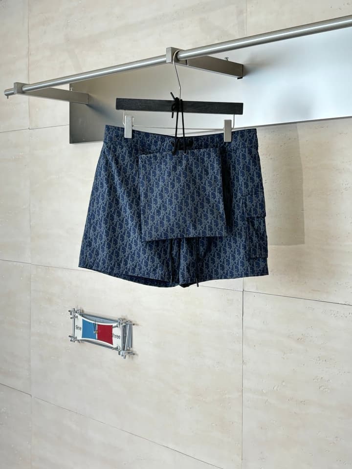 Dior Oblique Print Beach Shorts – Spring/Summer Collection – 25SS in Light Blue Oblique