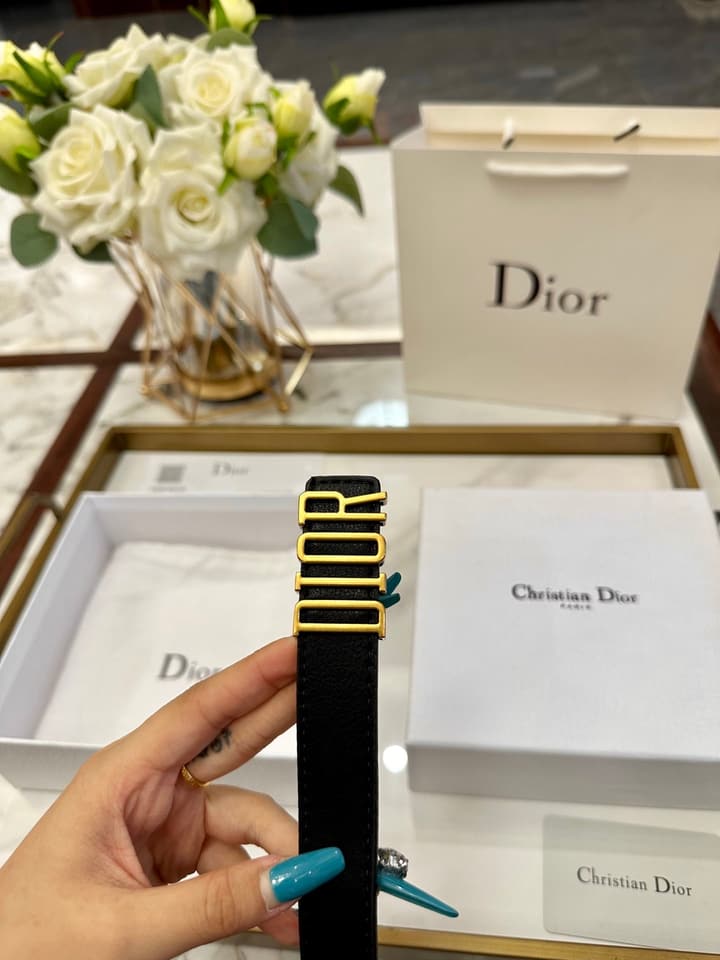 Dior Leather Belt – Gold Buckle in Black Leather With Gold Buckle