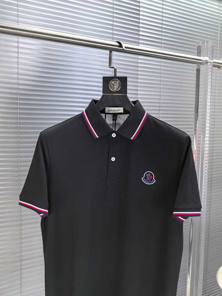 Moncler Embroidered Logo Pique Cotton Polo Shirt – Spring/Summer Collection – 2026SS in Black