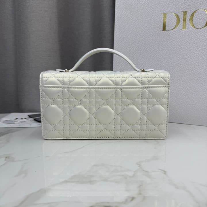 Dior Lady Dior Pearlescent Lambskin Pearl Clutch Bag in Light Nude Beige