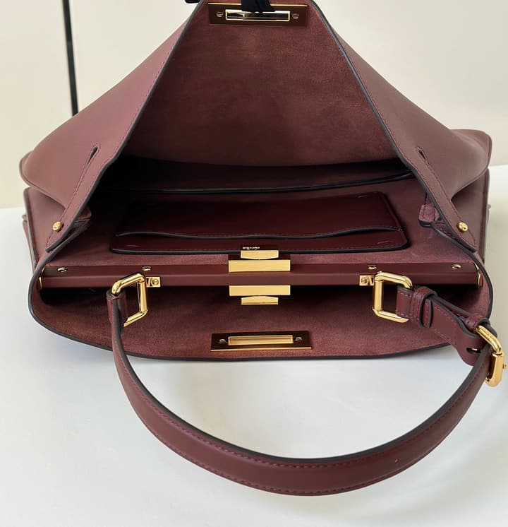 Fendi Peekaboo Iconic Large Handbag in Deep Burgundy Calfskin
