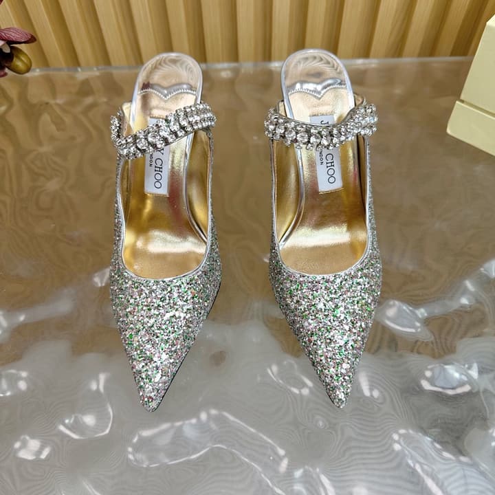 Jimmy Choo Sequined Evening Heels – 2025SS in Nude Shimmer