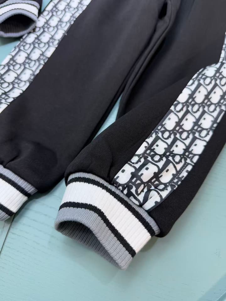 Dior High-End Children's Hooded Tracksuit Set – Kids Collection – 2025AW in Black And White Monogram