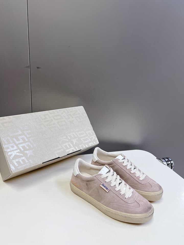 Golden Goose Distressed Leather Sneakers in Iridescent Pink