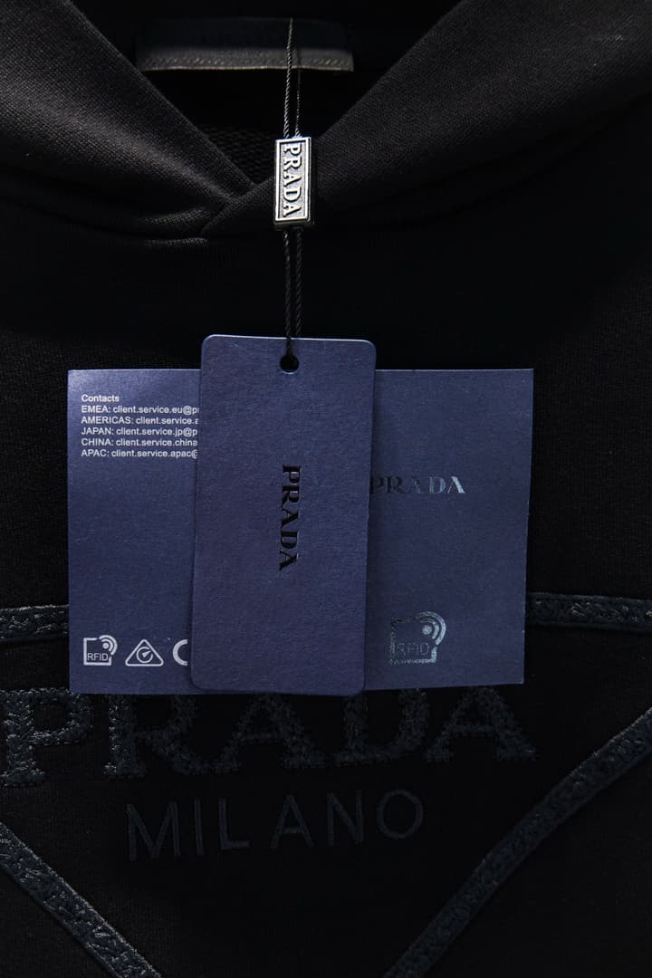 Prada Oversize Embroidered Cotton Sweatshirt in Classic Black Hoodie