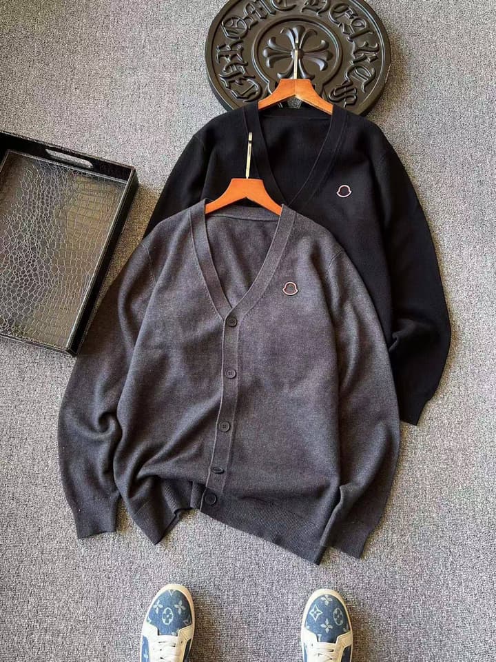 Moncler Merino Wool Knitted Cardigan in Black