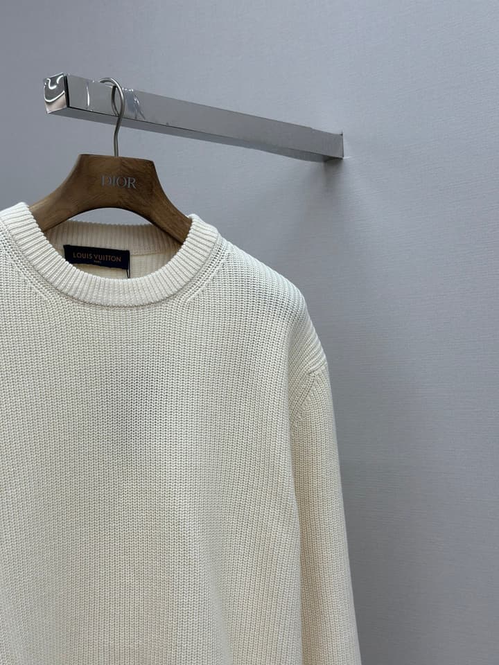 Louis Vuitton Logo Embroidered Knit Sweater in Creamy Off-white Knit