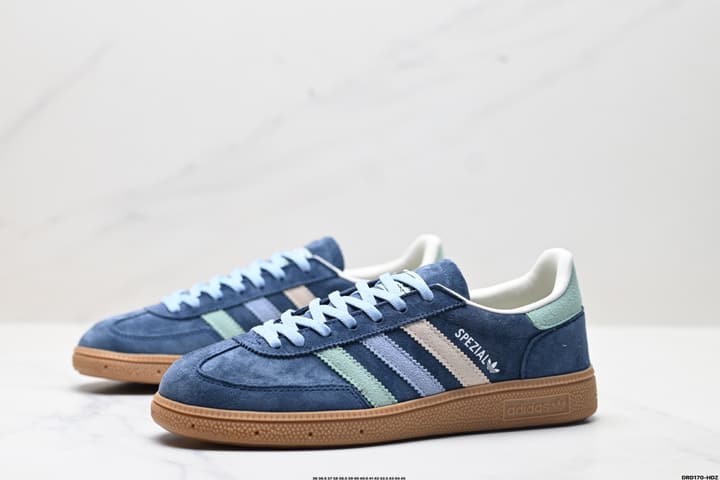 Adidas Handball Spezial Retro Sneakers in Navy Suede With Pastel Stripes