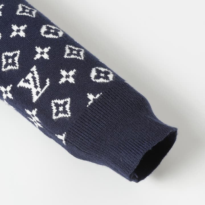 Louis Vuitton Logo Crewneck Long Sleeve Sweater in Deep Blue Monogram
