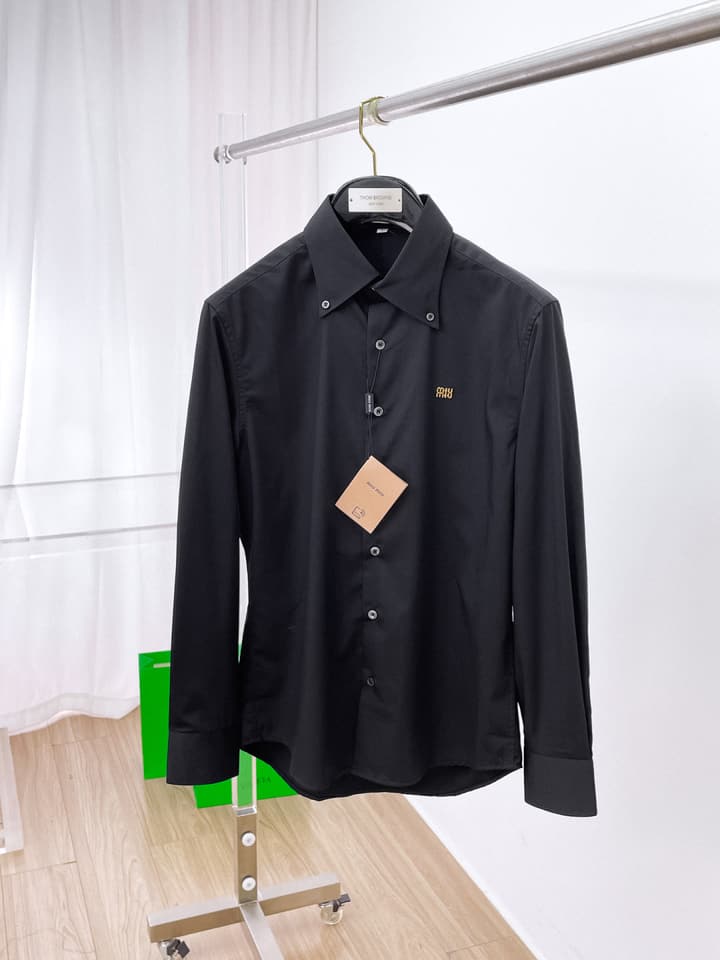 Miu Miu Embroidered Logo Long-Sleeve Shirt – 2025SS in Black