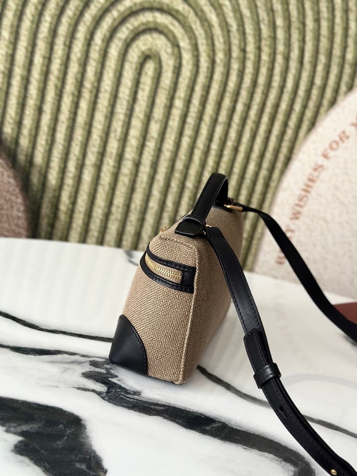 Loro Piana L19 Canvas Crossbody Bag – Spring/Summer Resort Collection in Beige Canvas With Burgundy Trim