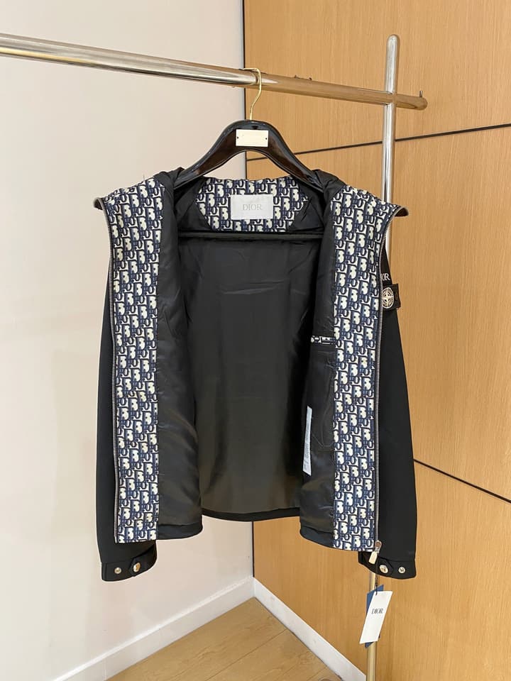Dior New Runway Jacket Outerwear in Black With Monogram Panels