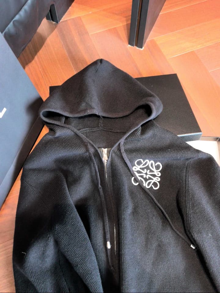 Loewe Classic Logo Embroidered Hooded Knit Set in Black
