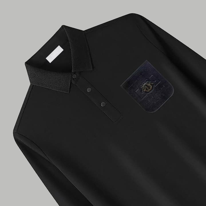 Dior Silk Long Sleeve Polo Shirt with Metal Patch in White With Solid Pocket
