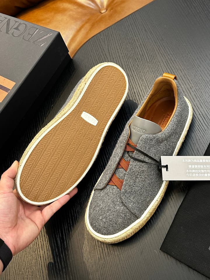 Zegna Triple Stitch Low-Top Sneakers in Dark Charcoal