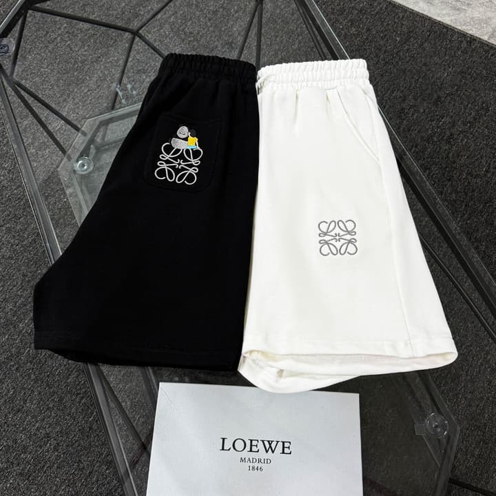 Loewe Classic Element Embroidered Shorts in Black With Blue Anagram Logo