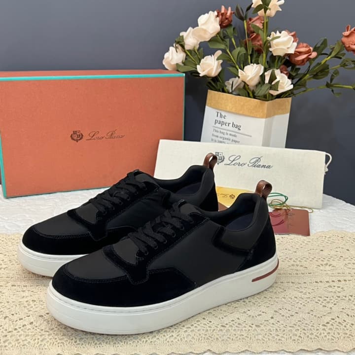 Loro Piana Men's Classic Jogging Sneakers in Black Slip-on