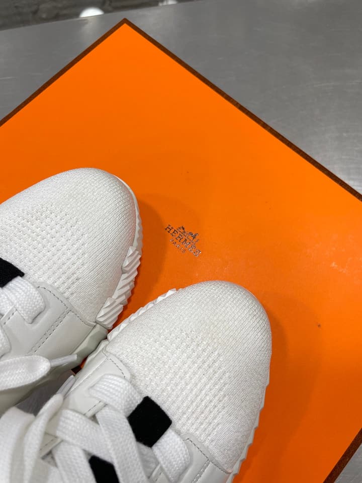 Hermès Sport Sneakers – Iconic Orange Edge in Black Knit With Black Laces