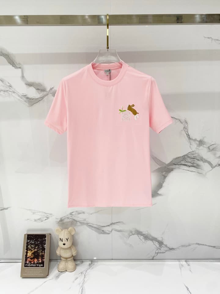 Loewe Rabbit Embroidery Mercerized Cotton T-Shirt in Black
