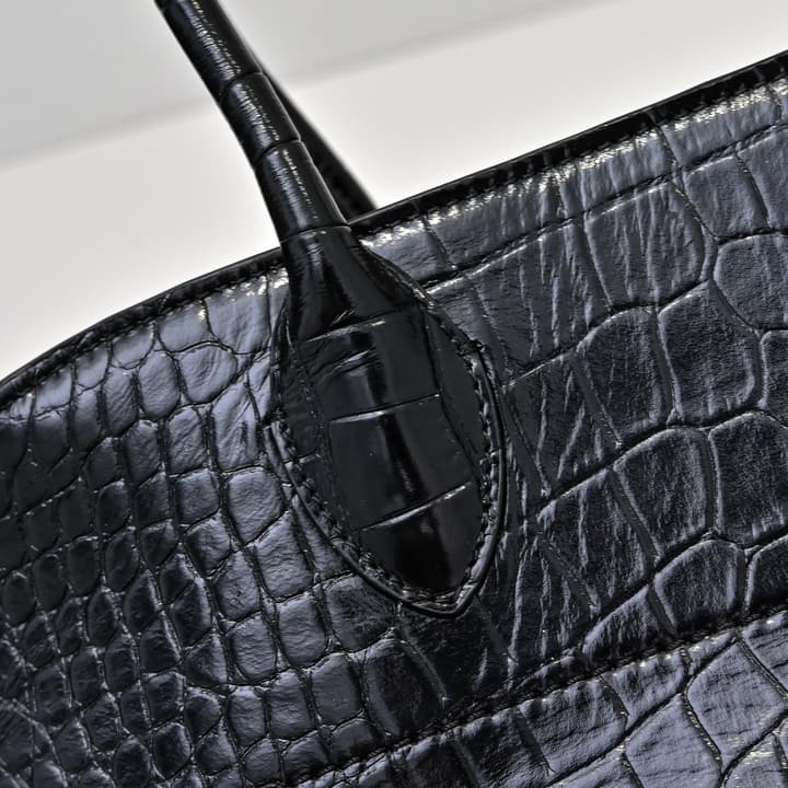 The Row Margaux Crocodile Embossed Tote in Black Crocodile Embossed