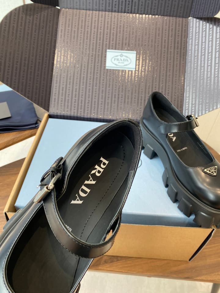 Prada Monolith Platform Mary Jane Shoes in Cream