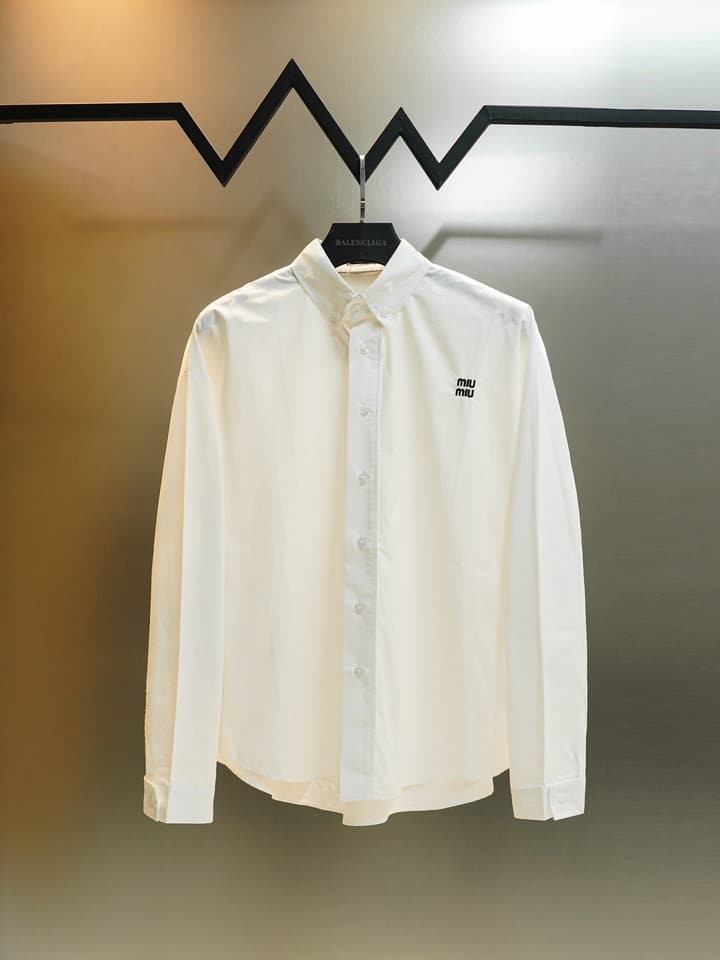 Miu Miu Embroidered Casual Shirt in White