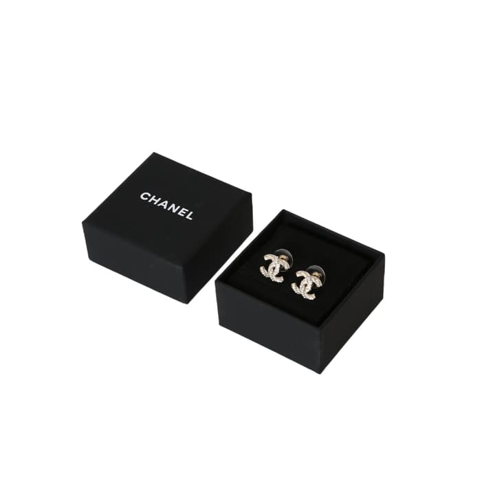 Chanel Classic Logo Rhinestone Earrings