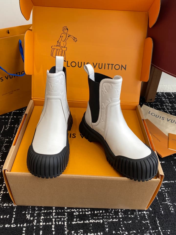 Louis Vuitton Runway Slip-On Ankle Boots – New Collection in Beige