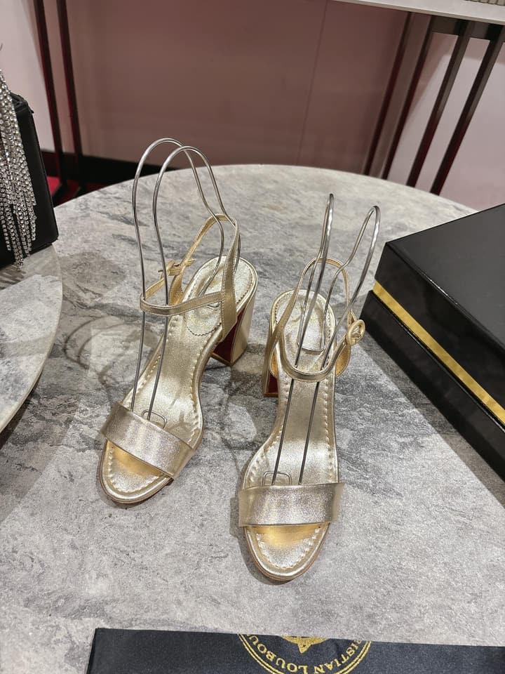 Christian Louboutin Block Heel Sandals in Beige